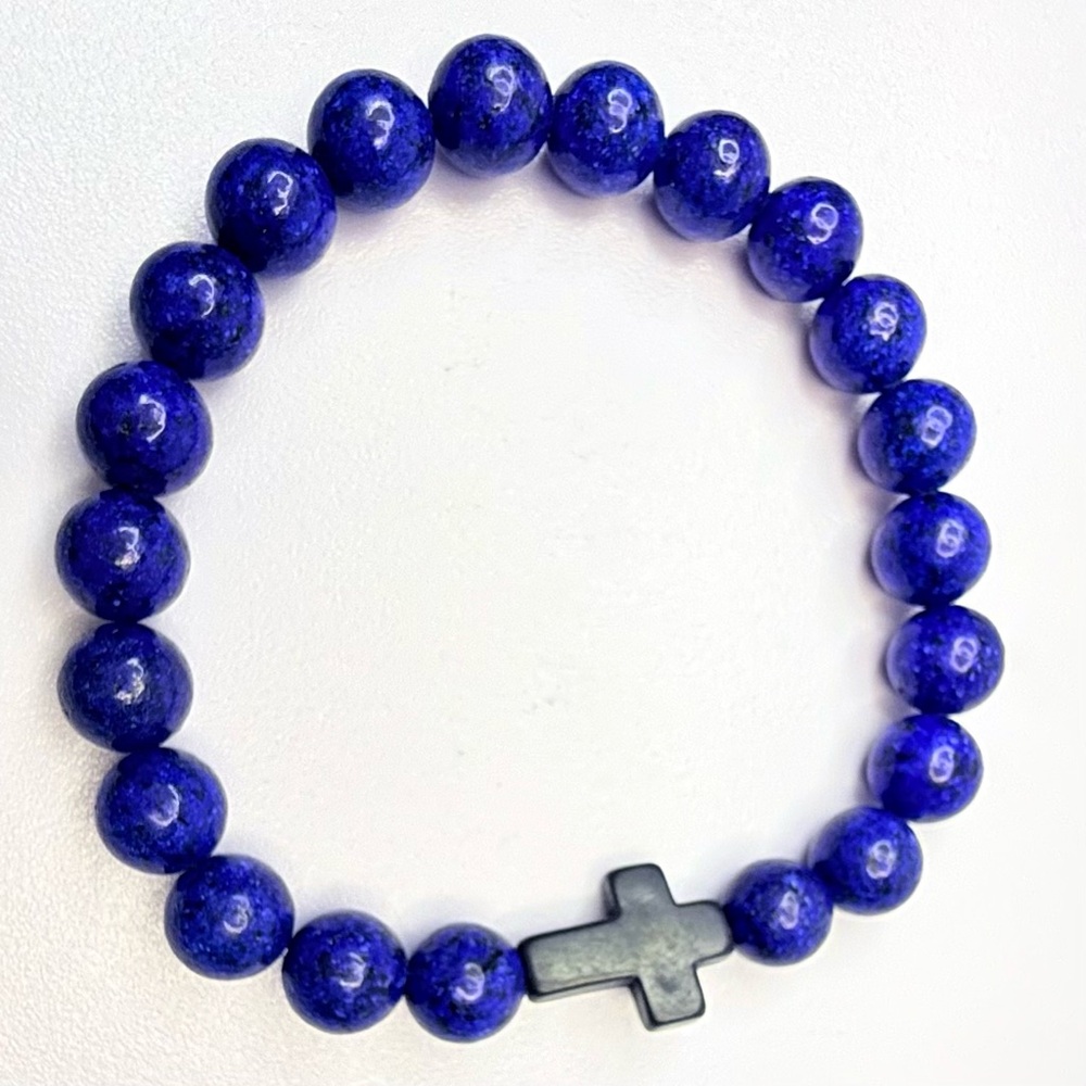Blue Beaded Bracelet with Black Cross NWT